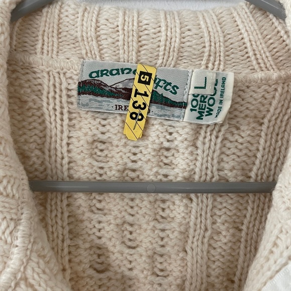 Aran Crafts Ireland Merino Wool Zip Cardigan Cable Knit Fisherman L - Picture 5 of 6